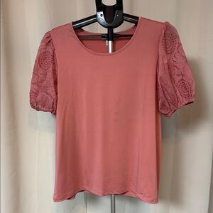 Elegant Pink Lace Sleeve Women's Top